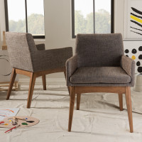 Baxton Studio BBT5281-Gravel-CC-TH1308 Nexus Mid-Century Modern Walnut Wood Finishing and Gravel Fabric Upholstered Arm Chair (Set of 2)